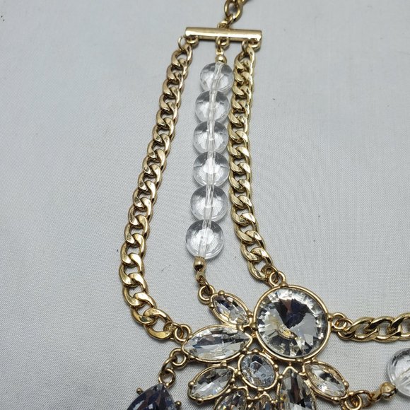 Bijou Drive 3 row gold chain with clear crystal stones necklace - Picture 6 of 7